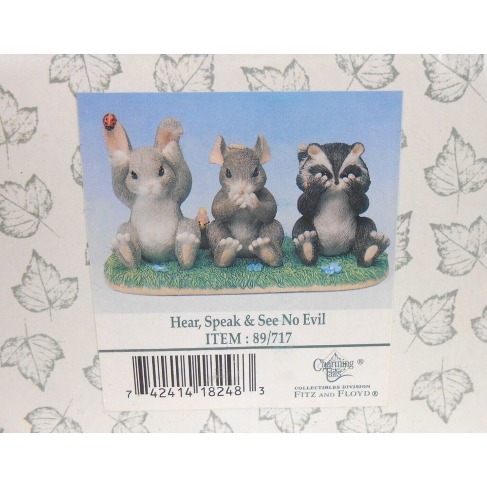 Charming Tails Hear Speak & See No Evil Figurine Fitz and Floyd 89/717 Mouse New